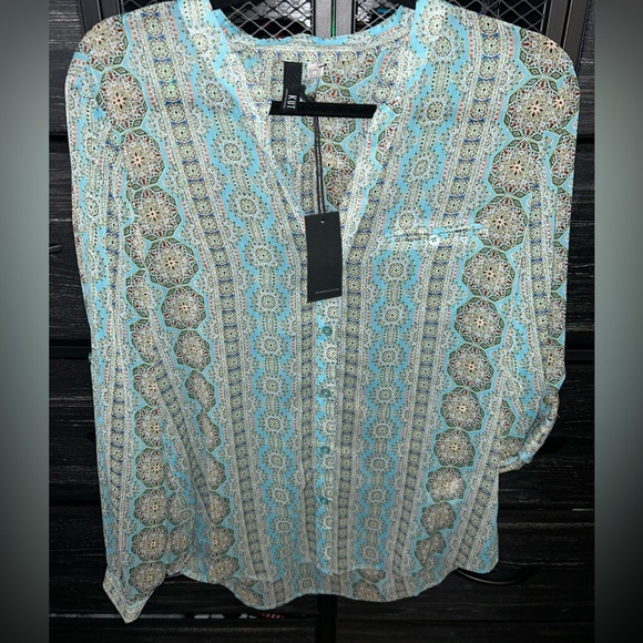 Kut From The Kloth Blouse in Pari Blue Orchard - Picture 3 of 6